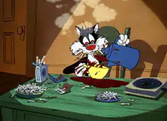 Sylvester pouring blood into a bowl