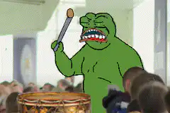 Gru from Despicable Me playing a drum