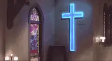 Man levitating in church