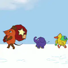 Mouse, elephant, and duck walking