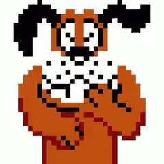 pixel dog holding a skull
