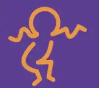 Orange stick figure dancing on purple