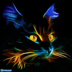 colorful glowing cat face