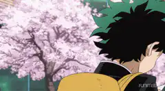 Deku turns around smiling