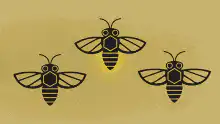 Three cartoon bees blinking lights