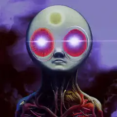 Alien with glowing red eyes