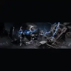 Cyberpunk Skull with Glowing Blue Eyes