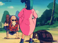 Bulma lifts shirt on beach