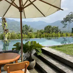 Infinity pool with mountain view