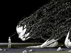 Giant head made of particles