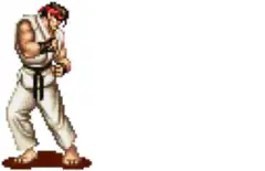 Ryu fires a Hadouken with text
