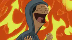 Woman laughing hysterically in front of fire