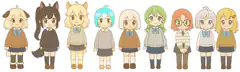 Nine anime girls in school uniforms