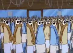SpongeBob crowd of fish staring