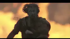 Blue zombie screaming in fire