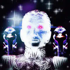 Ice Man with Ostriches and Glowing Eyes