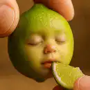 Lime with human face eating lemon