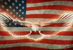 Glowing eagle over American flag