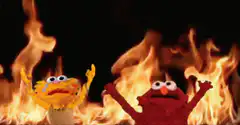 Elmo and Big Bird on fire