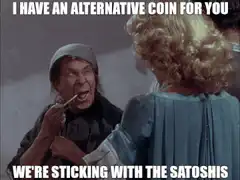 Old woman offers coin, man rejects it
