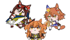 Chibi animal girls with fish and shell