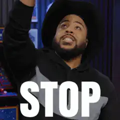 Man in hat saying stop then no