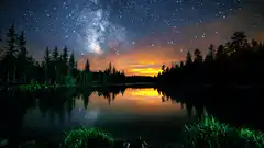 Milky Way over lake at sunset