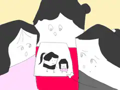 Three people looking at a drawing