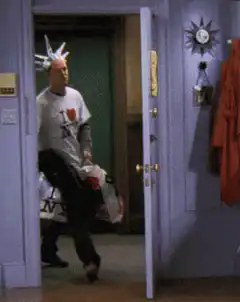 Joey wearing Statue of Liberty crown