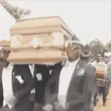 Coffin bearers fall and get back up