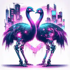 Cyberpunk ostriches forming a heart
