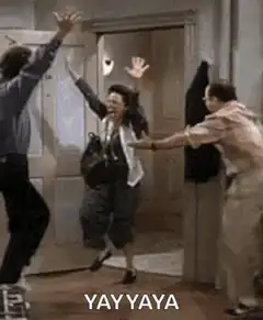 Monica Geller jumping for joy