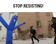 Blue inflatable tube man stops resisting