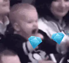 Baby screaming with blue gems