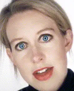 Woman with wide blue eyes