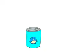 Blue penguin pops out of can