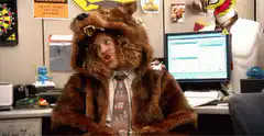 Dwight in wolf fur coat