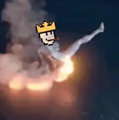 pixelated king head on falling body