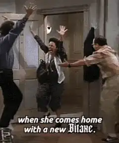 Friends characters cheering with arms raised