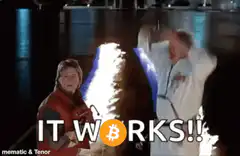 Doc Brown celebrates with Bitcoin