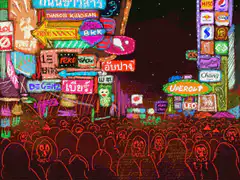neon crowd dancing at night