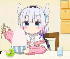 Kanna eating a huge bowl of rice