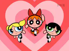 Powerpuff Girls in front of hearts