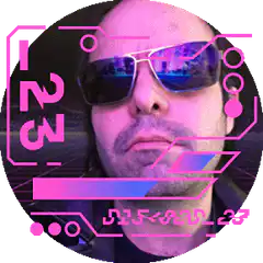 Man in sunglasses with pink digital overlay