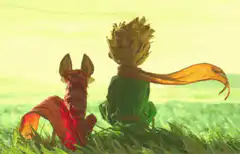 The Little Prince and the Fox sitting in a field