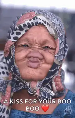 Old woman puckering lips for a kiss