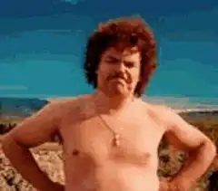Shirtless man with mustache and afro