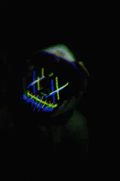 glitchy hooded figure with neon face