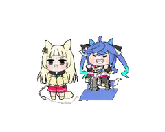 Chibi cat girl and blue-haired character