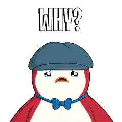 Crying penguin with why text